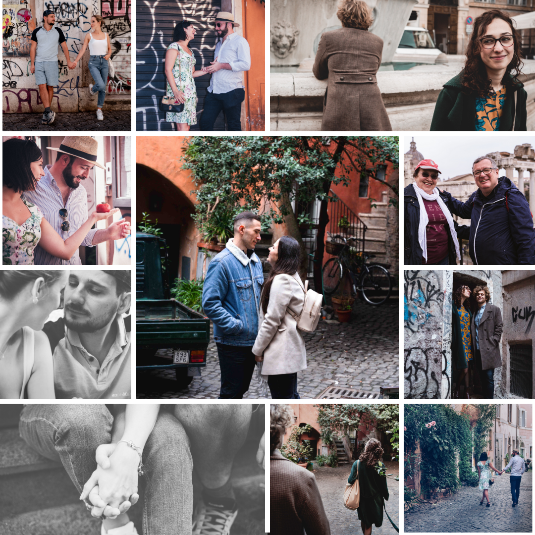 Collageof Romantic Couple Photoshoot in Rome (Proposal Photography, Engagement Photography, Honeymoon)